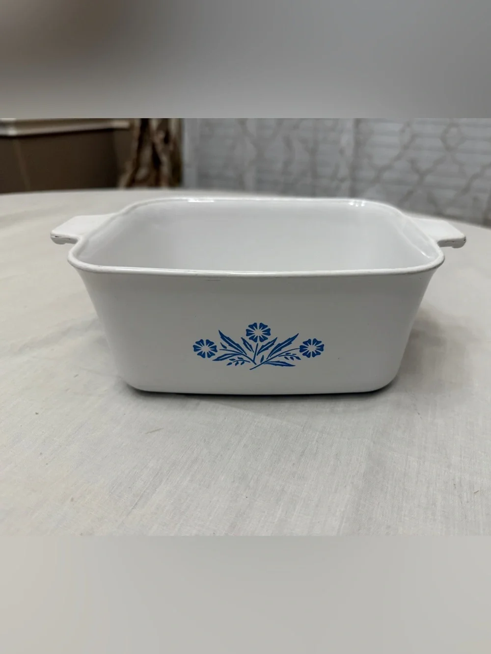 Corningware White Baking Dish with Blue Floral Motif